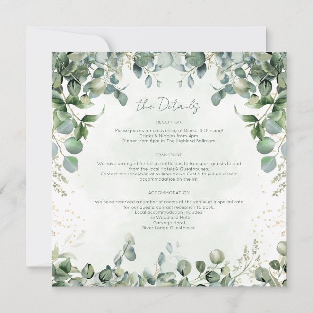 Eucalyptus Wedding Details Card Square 1001A Inbjudningar (Framsida)