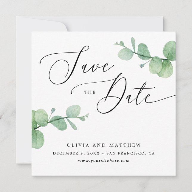Eucalyptus Wedding | Elegant Greenery Garden Photo Spara Datumet (Framsida)