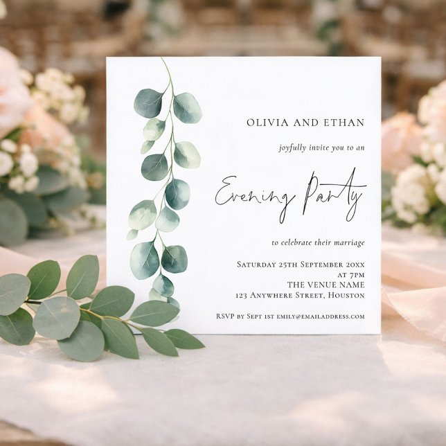 Eucalyptus Wedding Evening Party Square Invitation Inbjudningar (Skapare uppladdad)