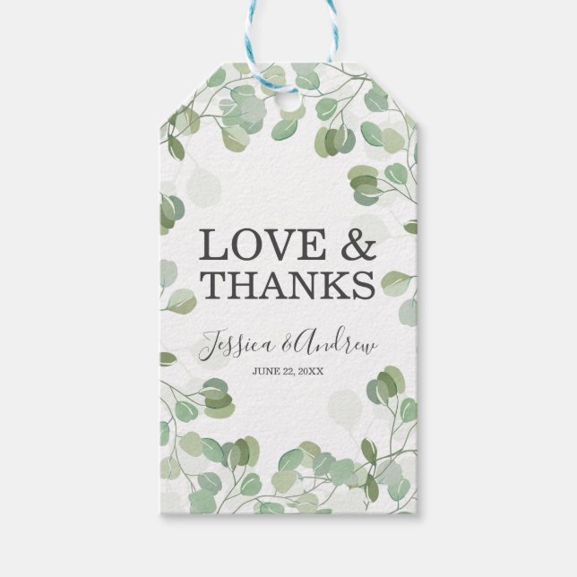 Eucalyptus Wedding Favor Gift Märkres Botaniska Gr Presentetikett (Framsidan)