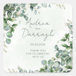 Eucalyptus Wedding Favor Label Sticker 1001A Fyrkantigt Klistermärke