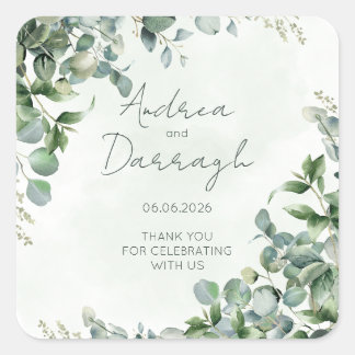 Eucalyptus Wedding Favor Label Sticker 1001A Fyrkantigt Klistermärke