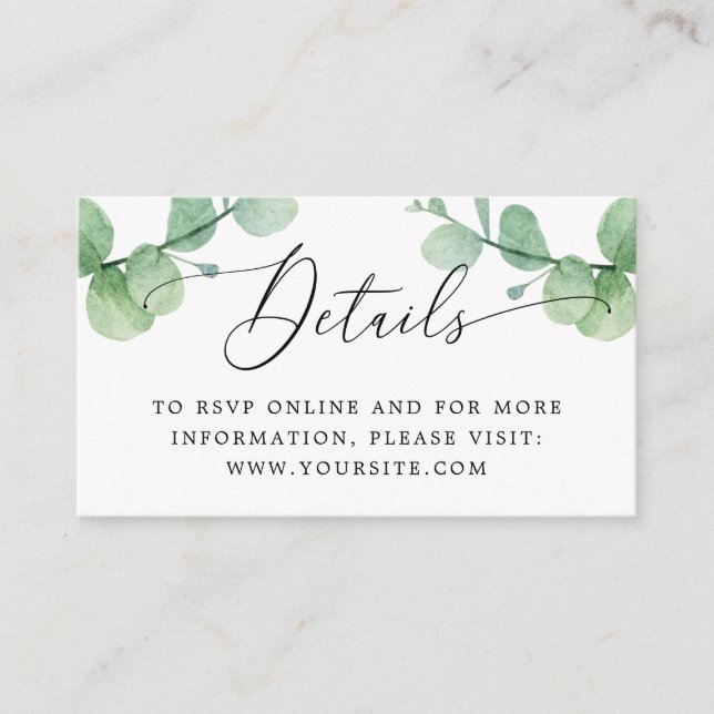 Eucalyptus Wedding Insert | Greenery Details + QR Tilläggskort (Framsida)