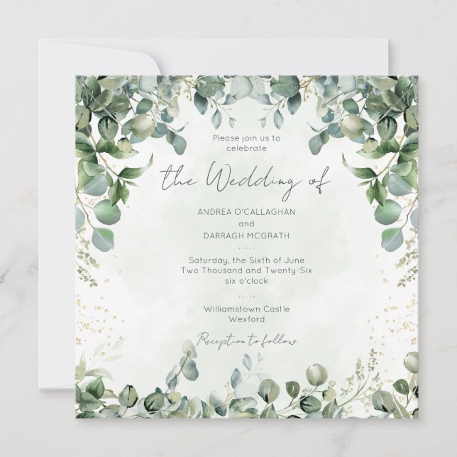 Eucalyptus Wedding Invitation Square 1001  Inbjudningar (Framsida)