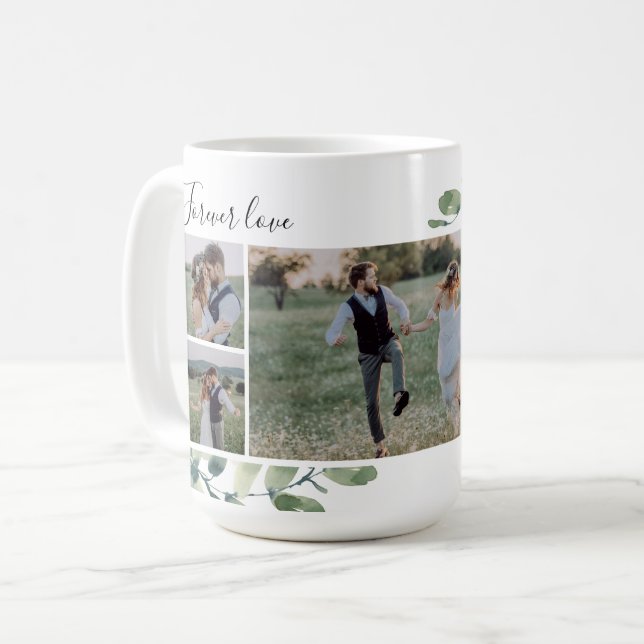 Eucalyptus Wedding Photo Collage Keepsake Plaque Kaffemugg (Framsida vänster)