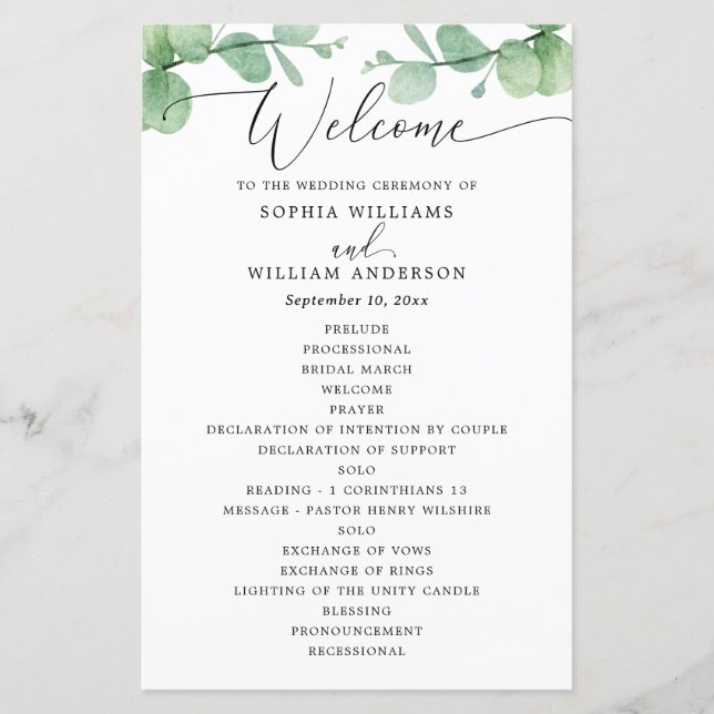 Eucalyptus Wedding Program | Outdoor Botanical  (Framsida)
