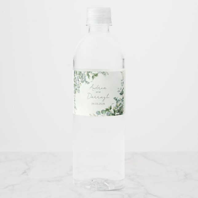 Eucalyptus Wedding Water Bottle Label 1001A Vattenflaskor Etikett (Framsida)