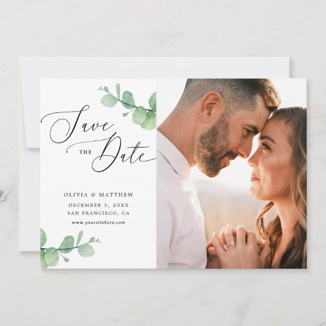 Eucalyptus Wedding | Watercolor Botanical Photo Spara Datumet (Framsida)