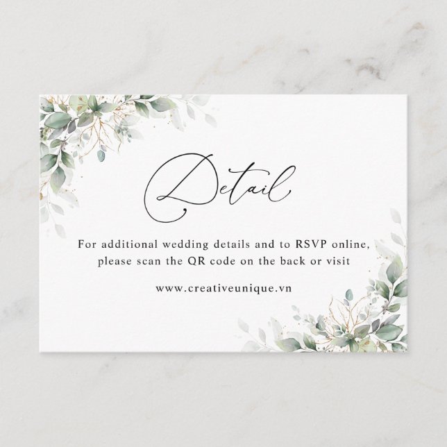 Eucalyptus Wedding Website QR Code Details  Tilläggskort (Framsida)
