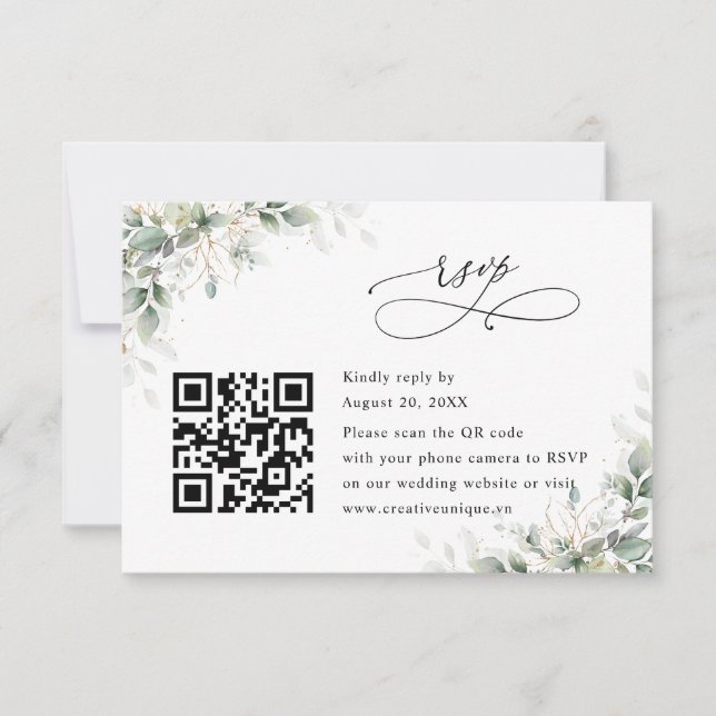Eucalyptus Wedding Website QR Code RSVP Card OSA Kort (Framsida)