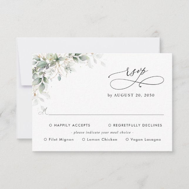 Eucalyptus Wedding With Meal Choice RSVP Card OSA Kort (Framsida)