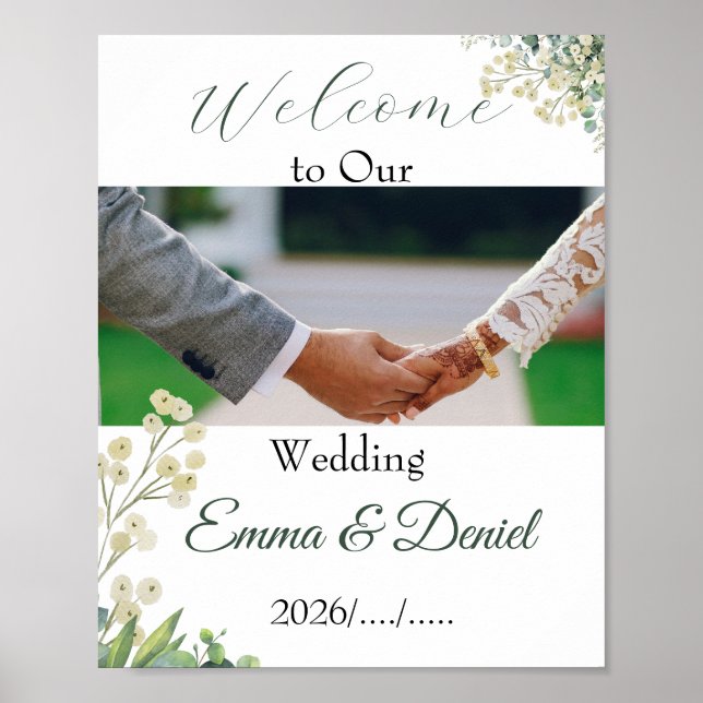Eucalyptus & White Florals Botanical Wedding Poster (Framsidan)