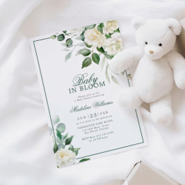 Eucalyptus White Flowers Baby i Bloom Shower Inbjudningar