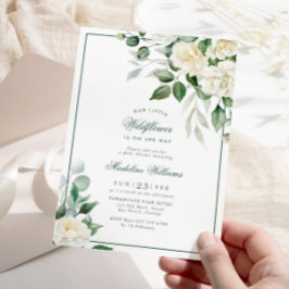 Eucalyptus White Flowers Baby Shower Inbjudningar