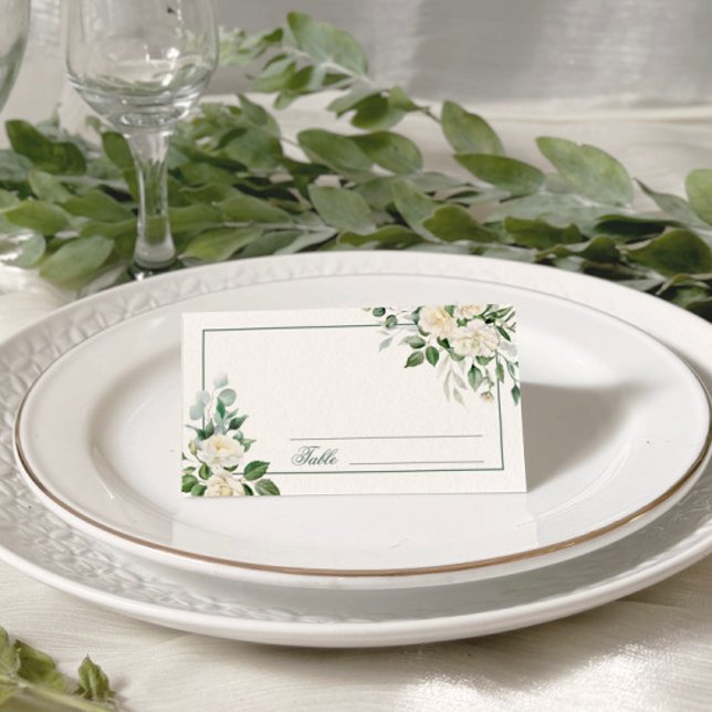 Eucalyptus White Flowers Bröllop Place Card Placeringskort (Skapare uppladdad)