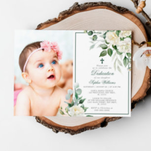 Eucalyptus White Flowers Photo Girl Dedication Inbjudningar