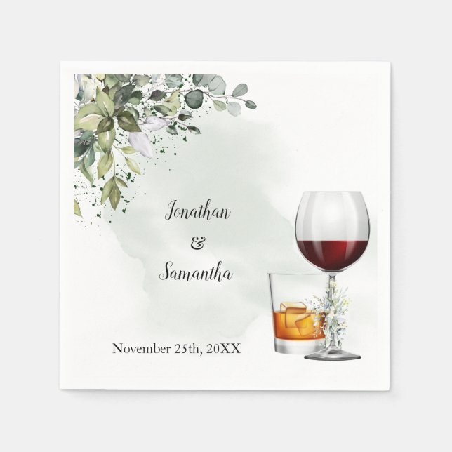 Eucalyptus Wine & Bourbon Wedding Pappersservett (Framsidan)