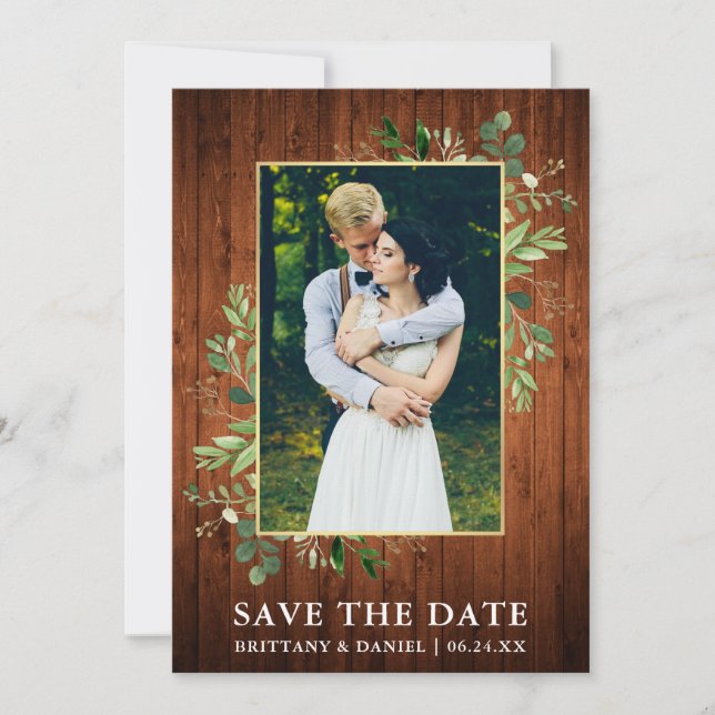 Eucalyptus Wood Save Date Card Spara Datumet (Framsida)