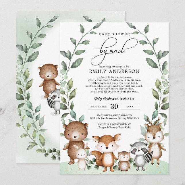 Eucalyptus Woodland Baby Shower by Mail Quarantine Inbjudningar (Fram/baksida)