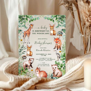 Eucalyptus Woodland Cute Animals Baby Shower Inbjudningar
