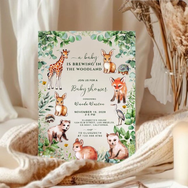 Eucalyptus Woodland Cute Animals Baby Shower Inbjudningar (Skapare uppladdad)