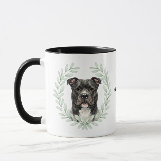 Eucalyptus Wreath AmStaff Dog Monogram Mugg (Vänster)