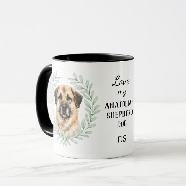 Eucalyptus Wreath Anatolian Shepherd Dog Monogram Mugg (Framsida vänster)