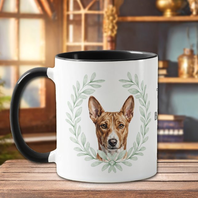 Eucalyptus Wreath Basenji Hound Dog Monogram Mugg (Skapare uppladdad)