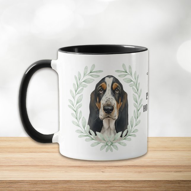 Eucalyptus Wreath Basset Hound Dog Monogram Mugg (Skapare uppladdad)