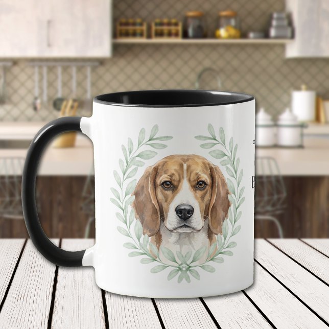 Eucalyptus Wreath Beagle Hound Dog Monogram Mugg (Skapare uppladdad)