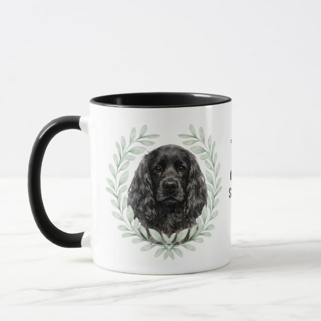 Eucalyptus Wreath Black Cocker Spaniel Monogram Mugg (Vänster)