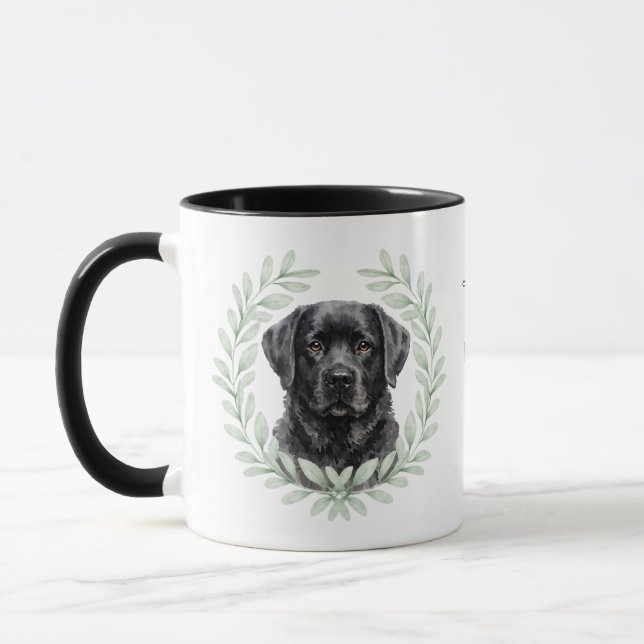 Eucalyptus Wreath Black Labrador Dog Monogram Mugg (Vänster)