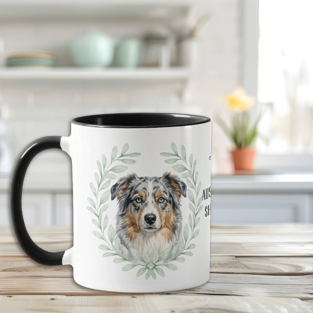 Eucalyptus Wreath Blue Merle Aussie Monogram Mugg (Skapare uppladdad)
