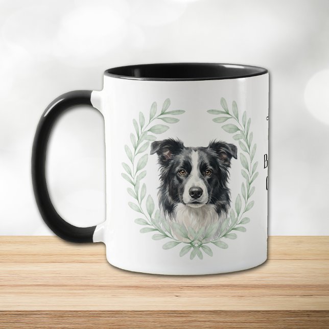 Eucalyptus Wreath Border Collie Monogram Mugg (Skapare uppladdad)