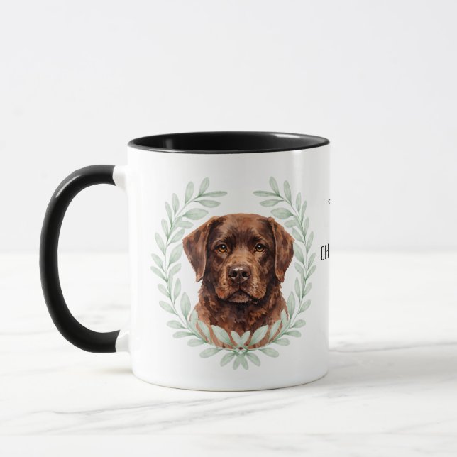 Eucalyptus Wreath Chocolate Lab Dog Monogram Mugg (Vänster)