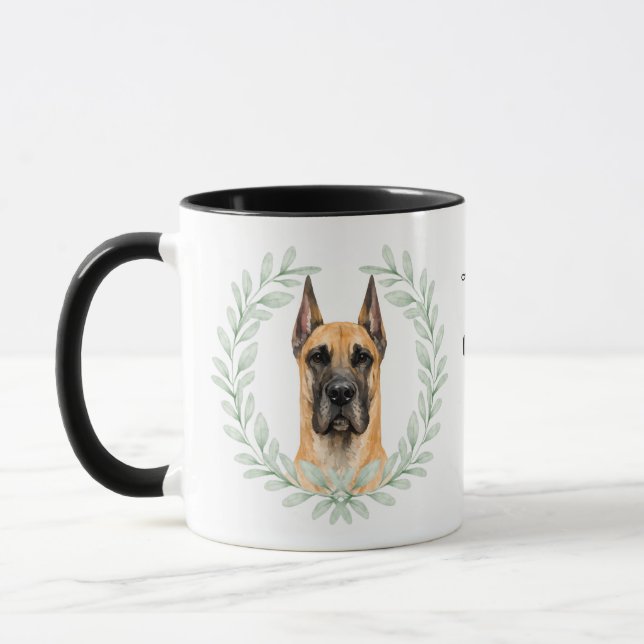 Eucalyptus Wreath Fawn Great Dane Dog Monogram Mugg (Vänster)