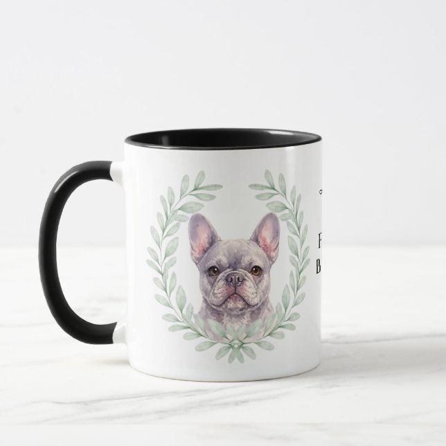 Eucalyptus Wreath Gray French Bulldog Monogram Mugg (Vänster)