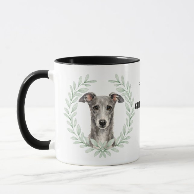 Eucalyptus Wreath Greyhound Dog Monogram Mugg (Vänster)