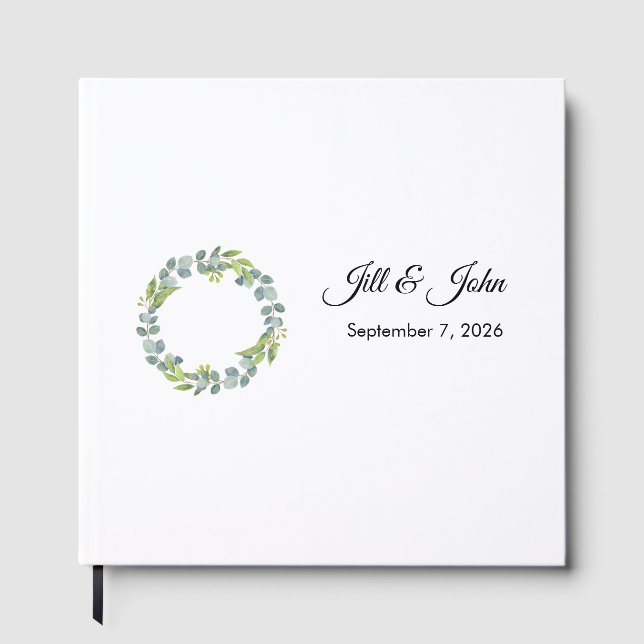 Eucalyptus Wreath Landscape Wedding Guest Book Gästböcker (Framsida)