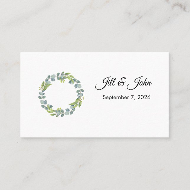 Eucalyptus Wreath Landscape Wedding Guest Book Visitkort (Framsida)