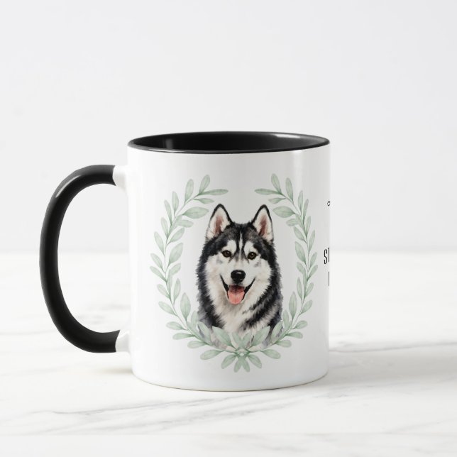 Eucalyptus Wreath Siberian Husky Dog Monogram Mugg (Vänster)