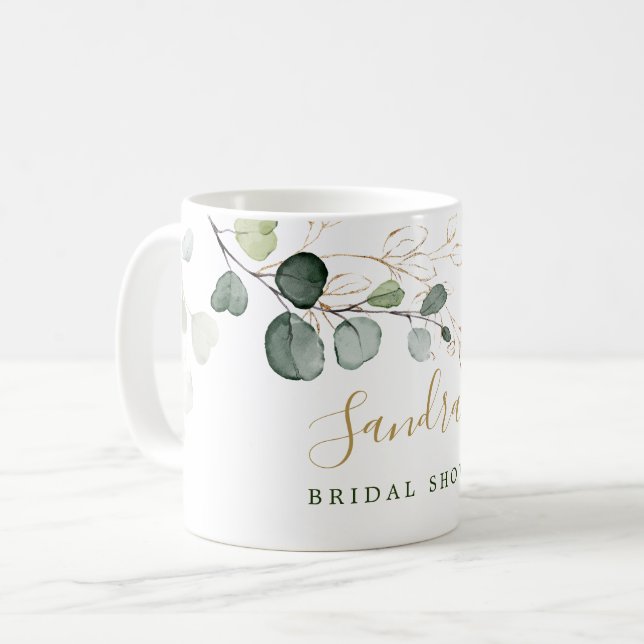 Eucalyptusblad Guld Blommig, ditt namn kaffe  Kaffemugg (Framsida vänster)