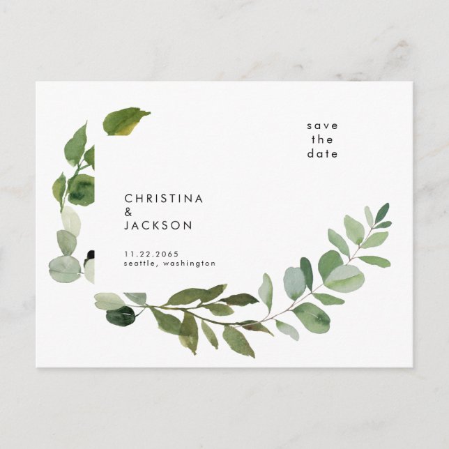 Eucalyptusbröllop  Spara datum Vykort (Framsida)