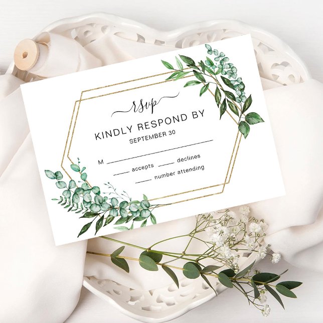 Eucalyptusgrönska Guld Ram RSVP-kort OSA Kort (Skapare uppladdad)