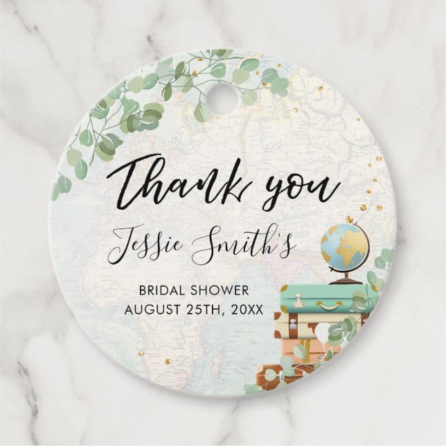 Eucalyptusgrönska Res Bröllopsdusch Förmån Ta Gåvor Etiketter (Framsida)