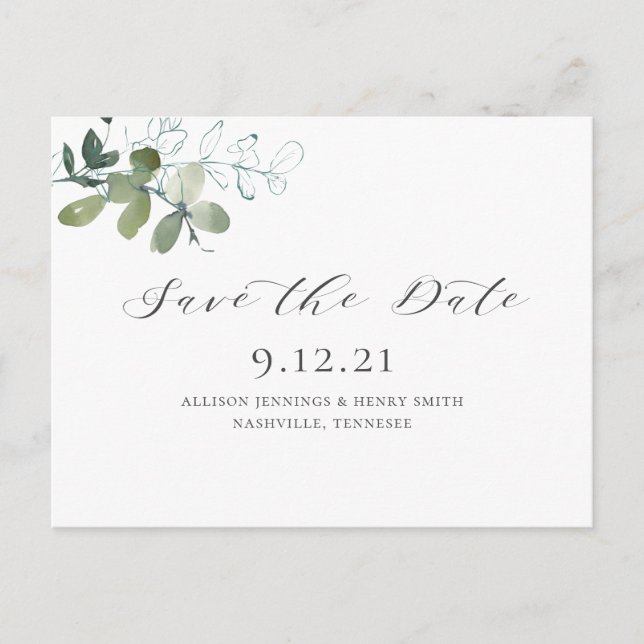 Eucalyptusgrönska Spara datum Bröllop Meddelande Vykort (Framsida)