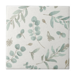 Eucalyptuslöv i vattenfärgbeigebakgrund kakelplatta