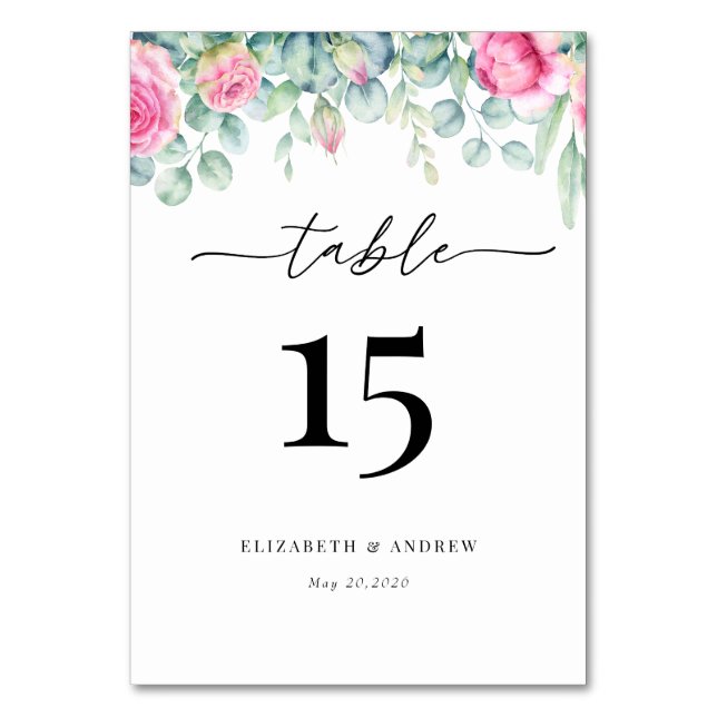 Eucalyptusrosor | Elegant Boho grönhet Bröllop Bordsnummer (Framsidan)