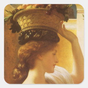 Eucharis - Flicka med en korg frukt av Leighton Fyrkantigt Klistermärke