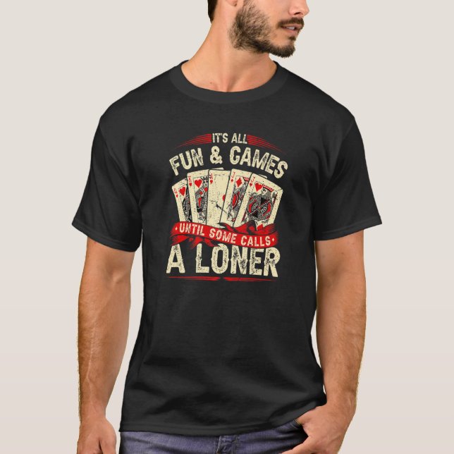"Euchre Card Game", kalla en loner, en fin Retro E T Shirt (Framsida)